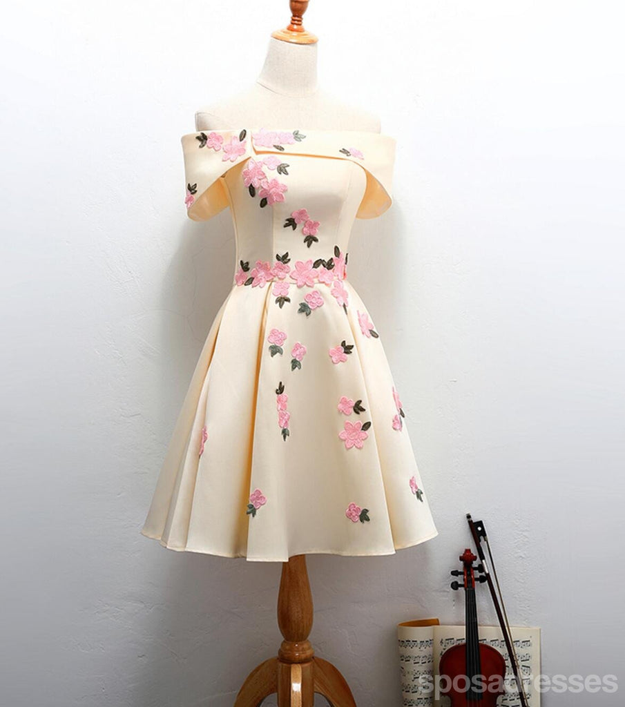 Off Shoulder Embroidery Cute Homecoming Prom Dresses, Affordable Short Party Prom Dresses, Perfect Homecoming Dresses, CM325