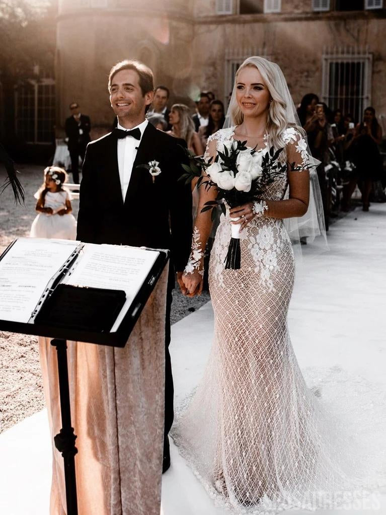 Long Sleeves Boho Lace Mermaid Wedding Dresses, Sexy Wedding Gown, WD681