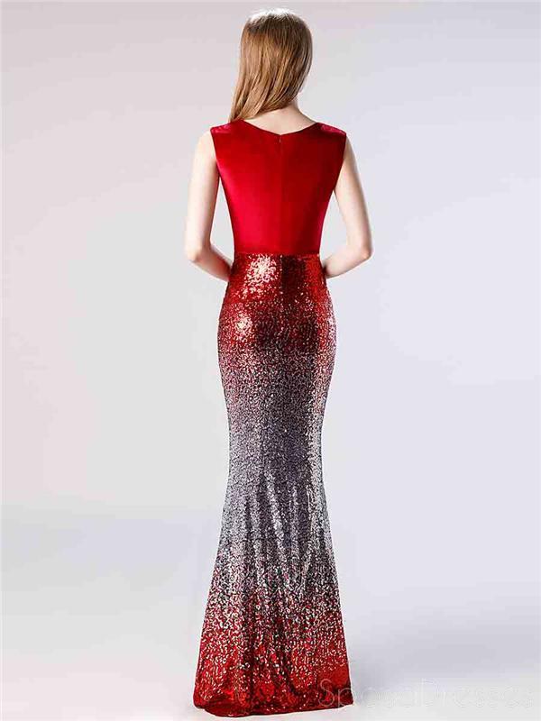 V Neck Ombre Sequin Mermaid Evening Prom Dresses, Evening Party Prom Dresses, 12115
