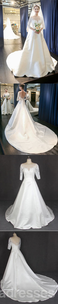 Long Sleeve Lace Tulle Wedding Dresses, Custom Made Long Wedding Gown, Cheap Wedding Gowns, WD202