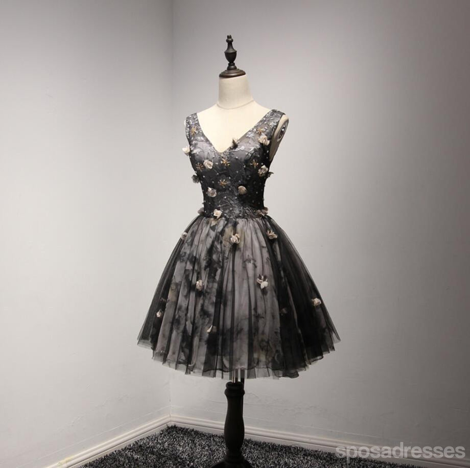 V Neckline Short Black Lace Homecoming Prom Dresses,  Little Back Dress,  CM205
