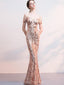 Off Shoulder Rose Gold Sequin Mermaid Long Evening Prom Dresses, Evening Party Prom Dresses, 12324