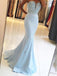 Strapless Light Blue Sweetheart Mermaid Long Custom Evening Prom Dresses, 17455