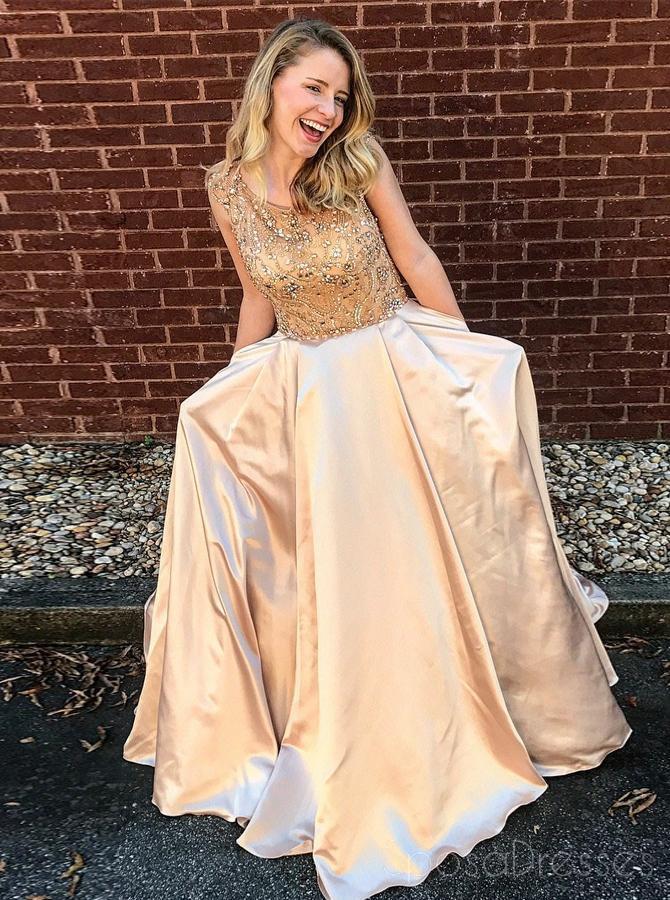 Cap Sleeves A-line Rhinestone Long Evening Prom Dresses, Sparkly Sweet 16 Dresses, 18335