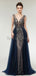 Sexy Backless V Neck Heavily Beaded Navy Long Evening Prom Dresses, Evening Party Prom Dresses, 12006