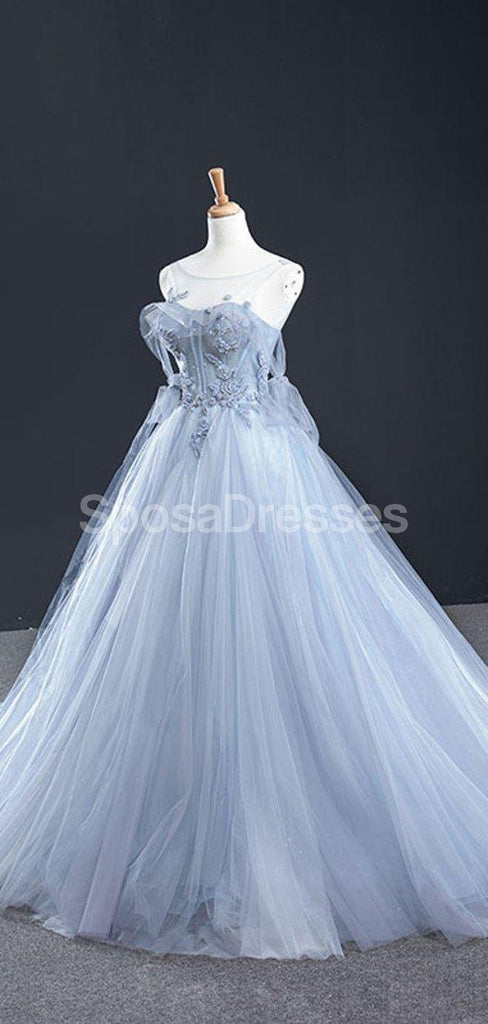 Scoop Grey Beaded Long Evening Prom Dresses, Evening Party Prom Dresses, 12252