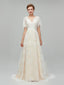 Champagne Short Sleeves Lace A-line Cheap Wedding Dresses Online, Cheap Bridal Dresses, WD561