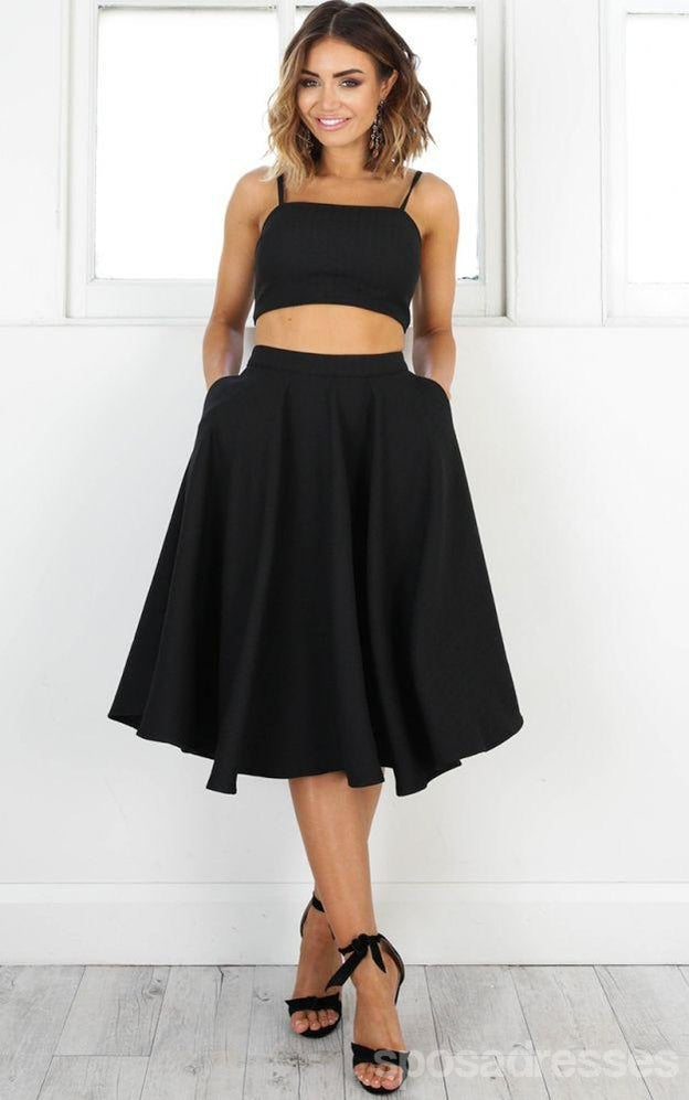 Simple Two Pieces Black Short Homecoming Dresses 2018, CM505