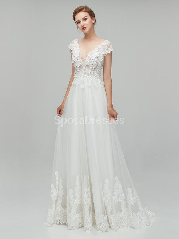 See Through Backless Cap Sleeves Cheap Wedding Dresses Online, Unique Bridal Dresses, WD562