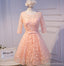 Long Sleeve Peach Open back Lace Cute Homecoming Prom Dresses, Affordable Short Party Prom Dresses, Perfect Homecoming Dresses, CM316
