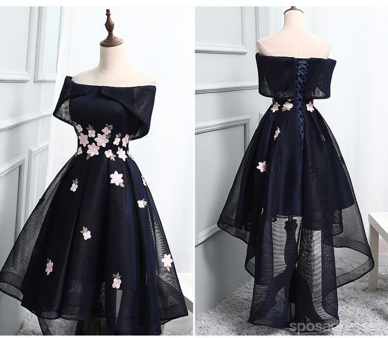 Navy Off Shoulder Simple Cheap Short Homecoming Dresses 2018, CM509