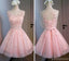 Pink Open Back Lace Beaded Cute Homecoming Prom Dresses, Affordable Short Party Prom Dresses, Perfect Homecoming Dresses, CM320