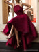 Halter Cute Dark Red High Low Lace Homecoming Dresses 2018, CM511