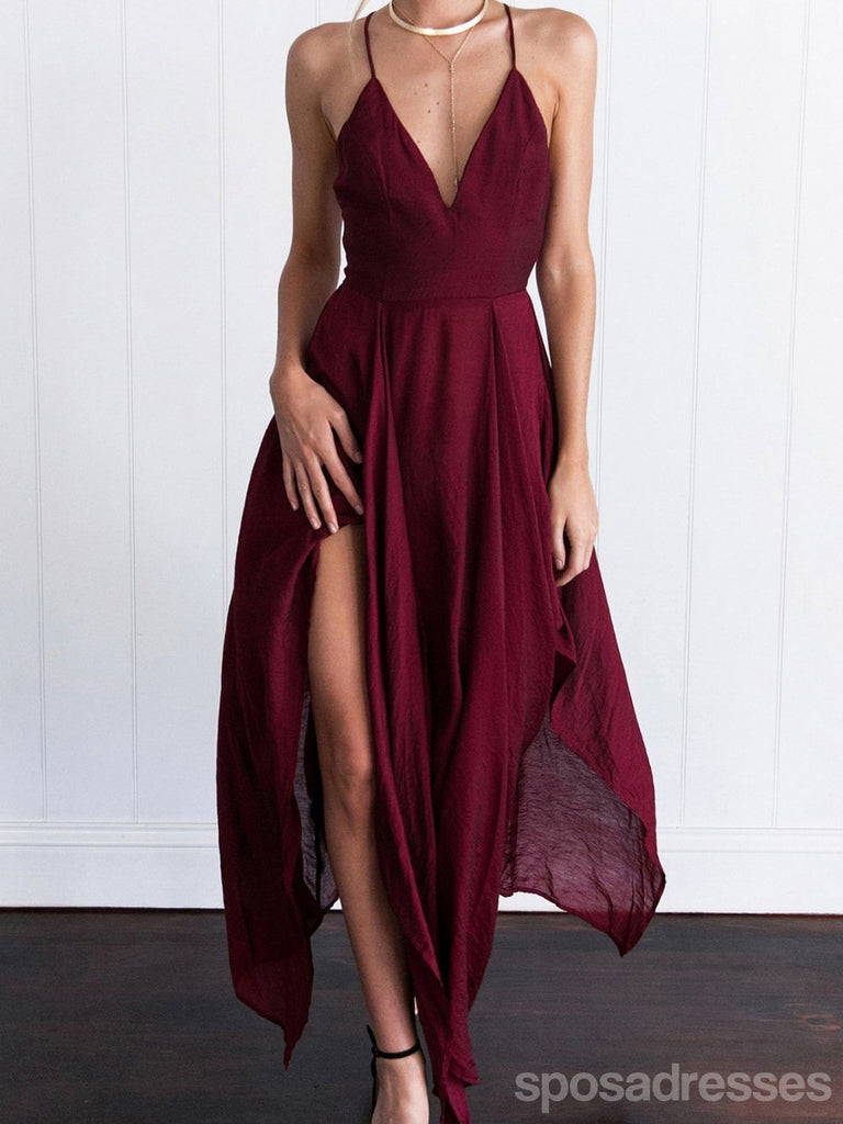 Simple Dark Red High How Side Slit Cheap Homecoming Dresses 2018, CM512