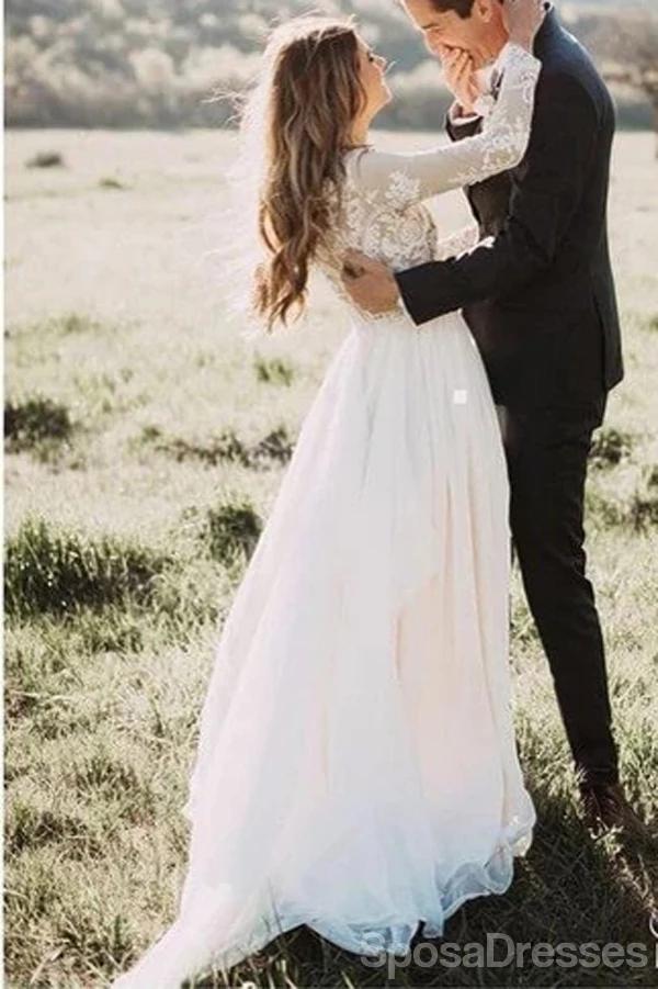 Long Sleeves Lace A-line Wedding Dresses Online, Cheap Unique Bridal Dresses, WD591