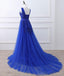 Royal Blue V Neck Lace Beaded Applique Long Evening Prom Dresses, Cheap Sweet 16 Dresses, 18426