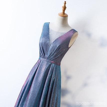 Simple V Neck Sparkly Cheap Long Prom Dresses, Evening Prom Dresses, 12377