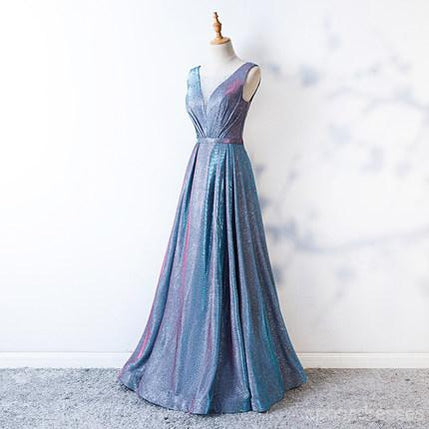 Simple V Neck Sparkly Cheap Long Prom Dresses, Evening Prom Dresses, 12377