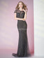 Grey Cap Sleeves Mermaid Heavily Beaded Long Evening Prom Dresses, Evening Party Prom Dresses, 12290
