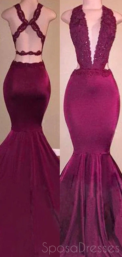 Sexy Mermaid Burgundy Cheap Long Prom Dresses, Sweet 16 Prom Dresses, 12357