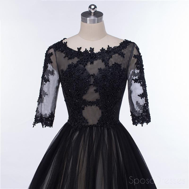 Sexy Backless Long Sleeve Black See Through Lace Beaded Long Evening Prom Dresses, Popular Cheap Long 2018 Party Prom Dresses, 17229