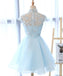 High Neckline Light Blue Cute Homecoming Prom Dresses, Affordable Sweet 16 Dresses, CM331
