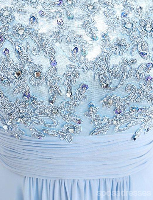Light Blue Lace See Through Chiffon Long Evening Prom Dresses, 17529