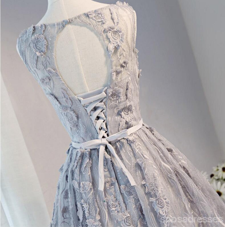 Open Back Gray Lace Scoop Neckline Homecoming Prom Dresses, Affordable Short Party Prom Dresses, Perfect Homecoming Dresses, CM274
