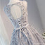 Open Back Gray Lace Scoop Neckline Homecoming Prom Dresses, Affordable Short Party Prom Dresses, Perfect Homecoming Dresses, CM274