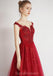Cap Sleeves Red Beaded Sequin A-line Long Evening Prom Dresses, Evening Party Prom Dresses, 12326