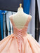 Peach Lace Beaded Ruffle Ball Gown Evening Prom Dresses, Evening Party Prom Dresses, 12253