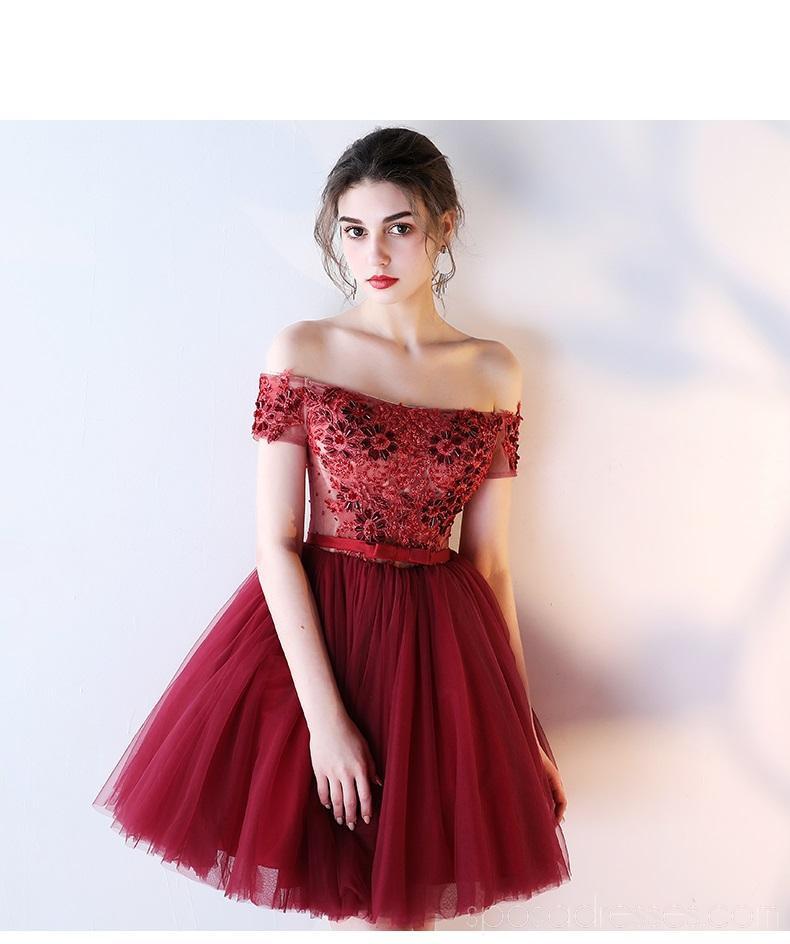 Off Shoulder Lace Beaded See Through Red Homecoming Dresses Online, Cheap Short Prom Dresses, CM790