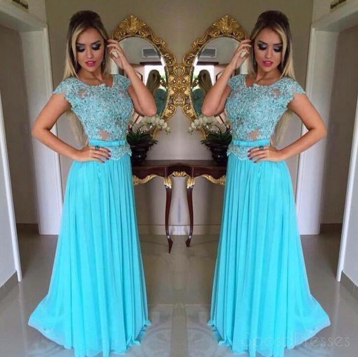 Turquoise Cap Sleeve  Evening Prom Dresses, Sexy See Through Party Prom Dress, Custom Long Prom Dress, Cheap Party Prom Dress, Formal Prom Dress, 17029
