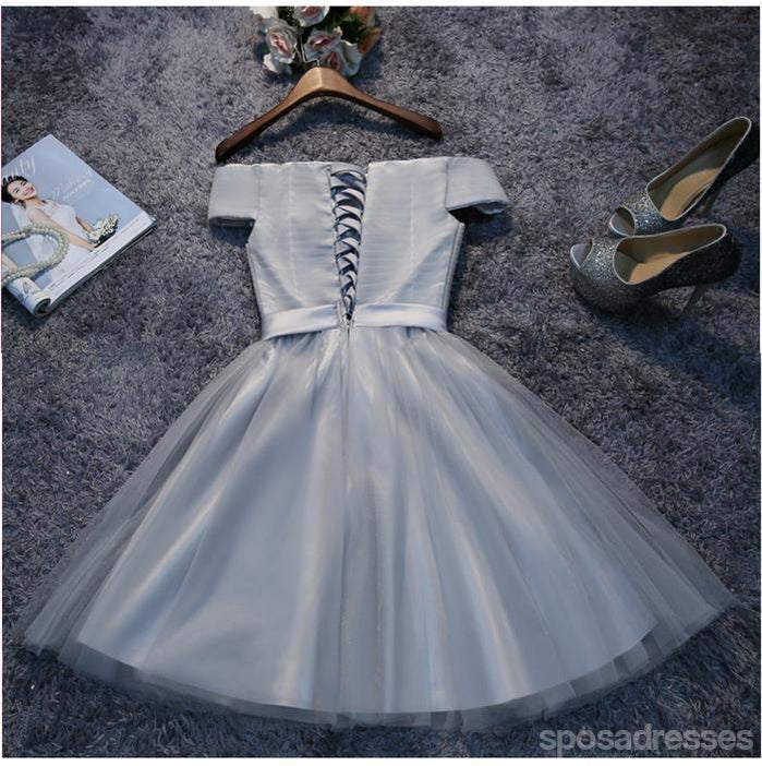 Off Shoulder Grey Tulle Short Cheap Homecoming Dresses 2018, CM515