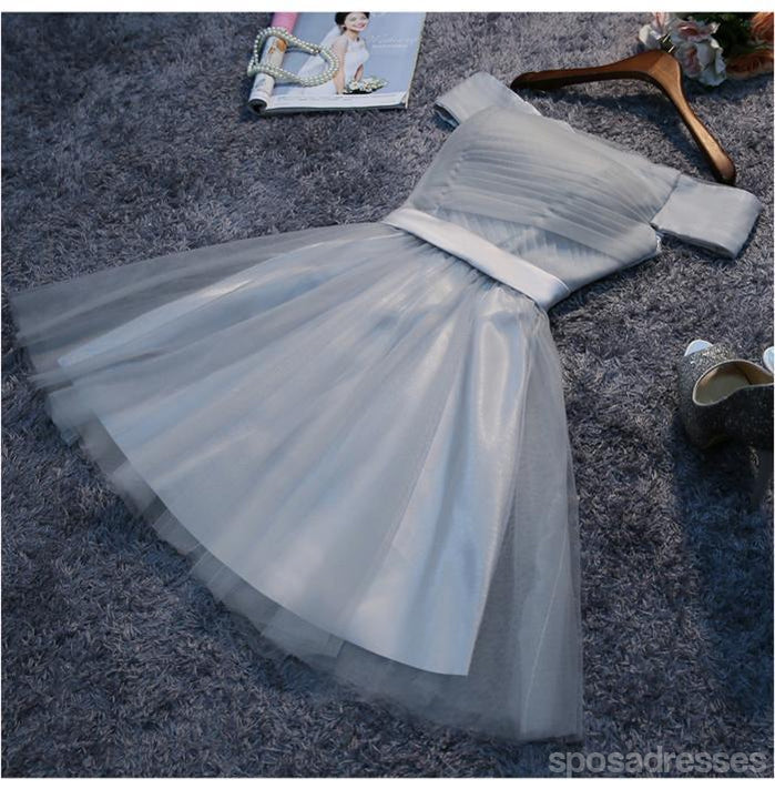 Off Shoulder Grey Tulle Short Cheap Homecoming Dresses 2018, CM515