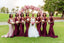 Sexy Burgundy Mermaid Halter V-neck Cheap Long Bridesmaid Dresses,WG1479