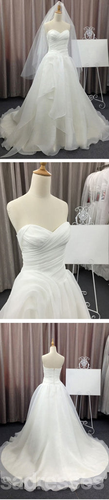 Simple Elegant Sweetheart White Chiffon Wedding Party Dresses, Cheap Bridal Gown, WD0077
