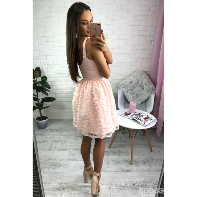 Short Cheap Simple V Neck Blush Pink Lace Homecoming Dresses 2018, CM518