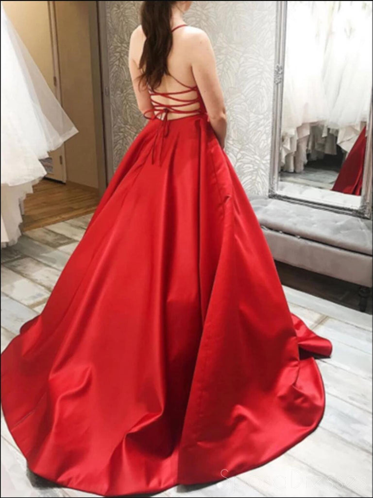 Simple Spaghetti Straps Red A-line Evening Prom Dresses, Evening Party Prom Dresses, 12192