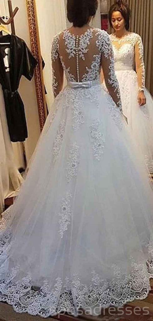 Long Sleeves Detachable Lace Wedding Dresses Online, Cheap Bridal Dresses, WD503