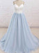 Simple Spaghetti Straps Light Blue A line Long Evening Prom Dresses, 17525