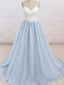 Simple Spaghetti Straps Light Blue A line Long Evening Prom Dresses, 17525