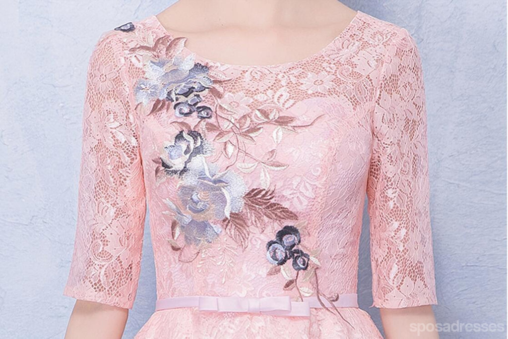 Long Sleeves Pink Lace High Low Cheap Homecoming Dresses Online, CM695