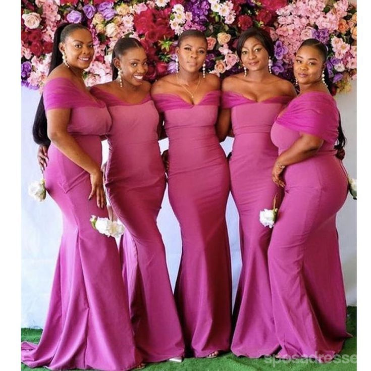 Hot Pink Mermaid Off Shoulder Cheap Long Bridesmaid Dresses,WG1399