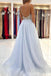 Elegant Blue A-line Spaghetti Straps V-neck Maxi Long Party Prom Dresses,13279