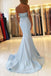 Strapless Light Blue Sweetheart Mermaid Long Custom Evening Prom Dresses, 17455