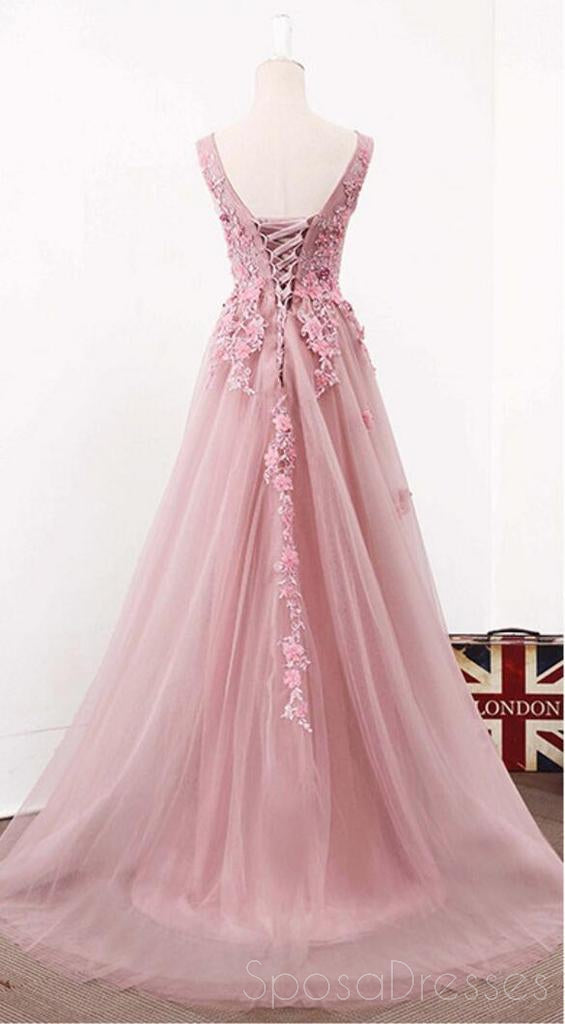 See Through Blush Pink Lace A line Evening Prom Dresses, Long 2018 Party Prom Dresses, 17282