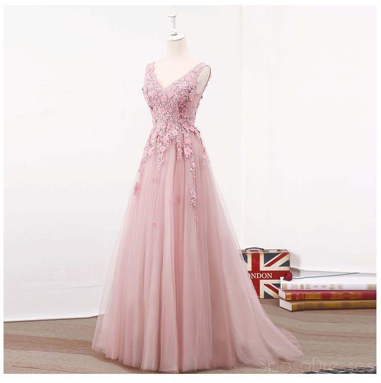 See Through Blush Pink Lace A line Evening Prom Dresses, Long 2018 Party Prom Dresses, 17282