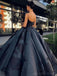 Black A-line Spaghetti Straps Ball Gown Long Evening Prom Dresses, Evening Party Prom Dresses, 12193