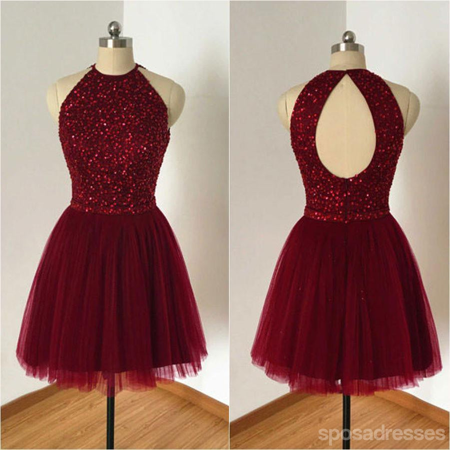 Halter Burgundy Beaded Cheap Short Homecoming Dresses Online, CM603